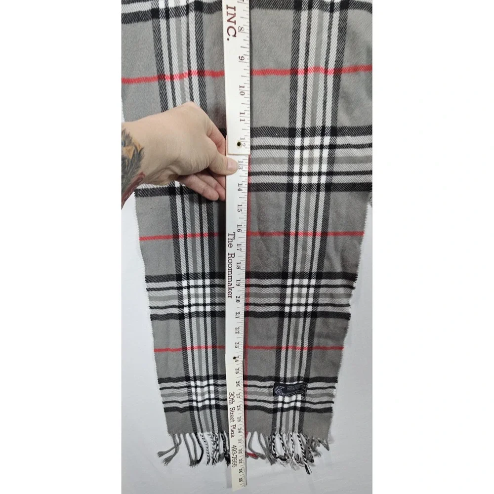 Cashmere‎ Blend Plaid Scarf Gray Black Red Fringe Soft Winter Italy Design